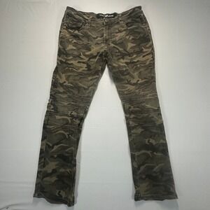 XRAY Jeans Mens Camo Biker Moto Pants Green Brown Camouflage 36x30 Slim Stretch